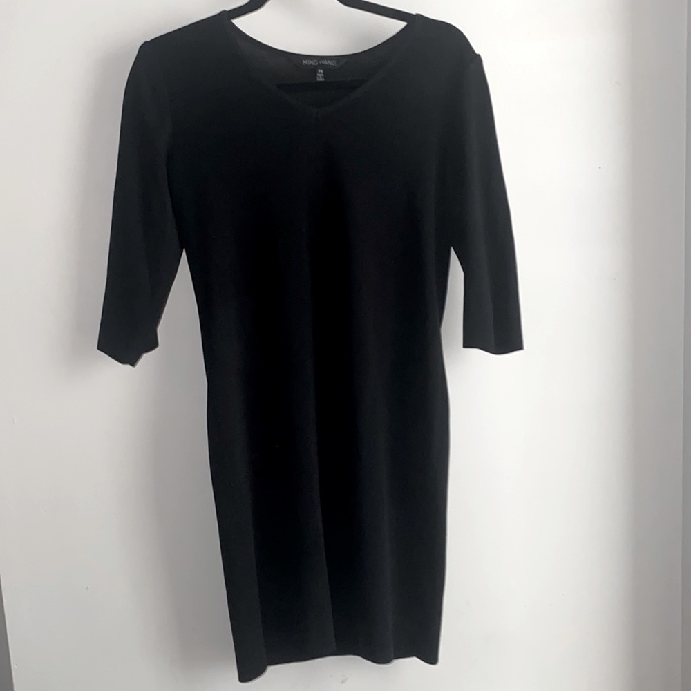 Ming Wang 3/4 Sleeve V Neck Knit Dress